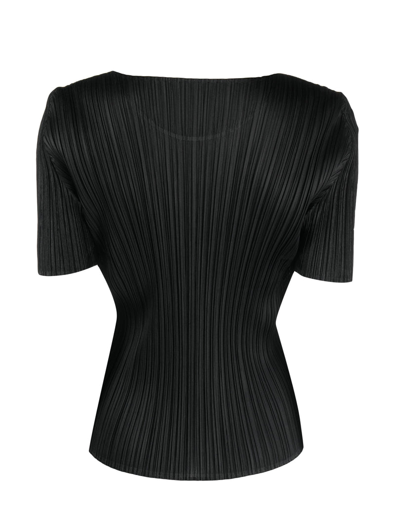 Short sleeve pleated top, black (carryover)