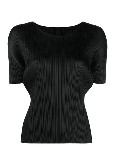 Short sleeve pleated top, black (carryover)