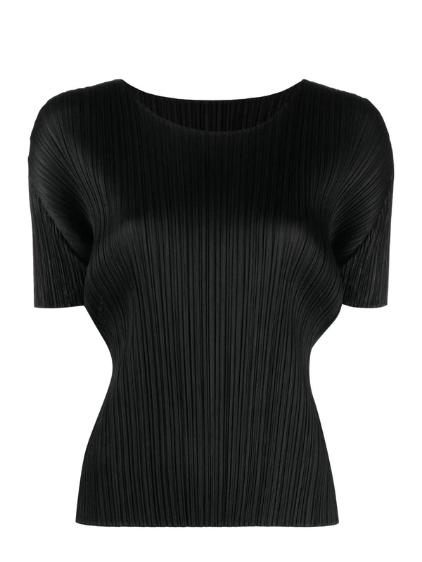 Short sleeve pleated top, black (carryover)