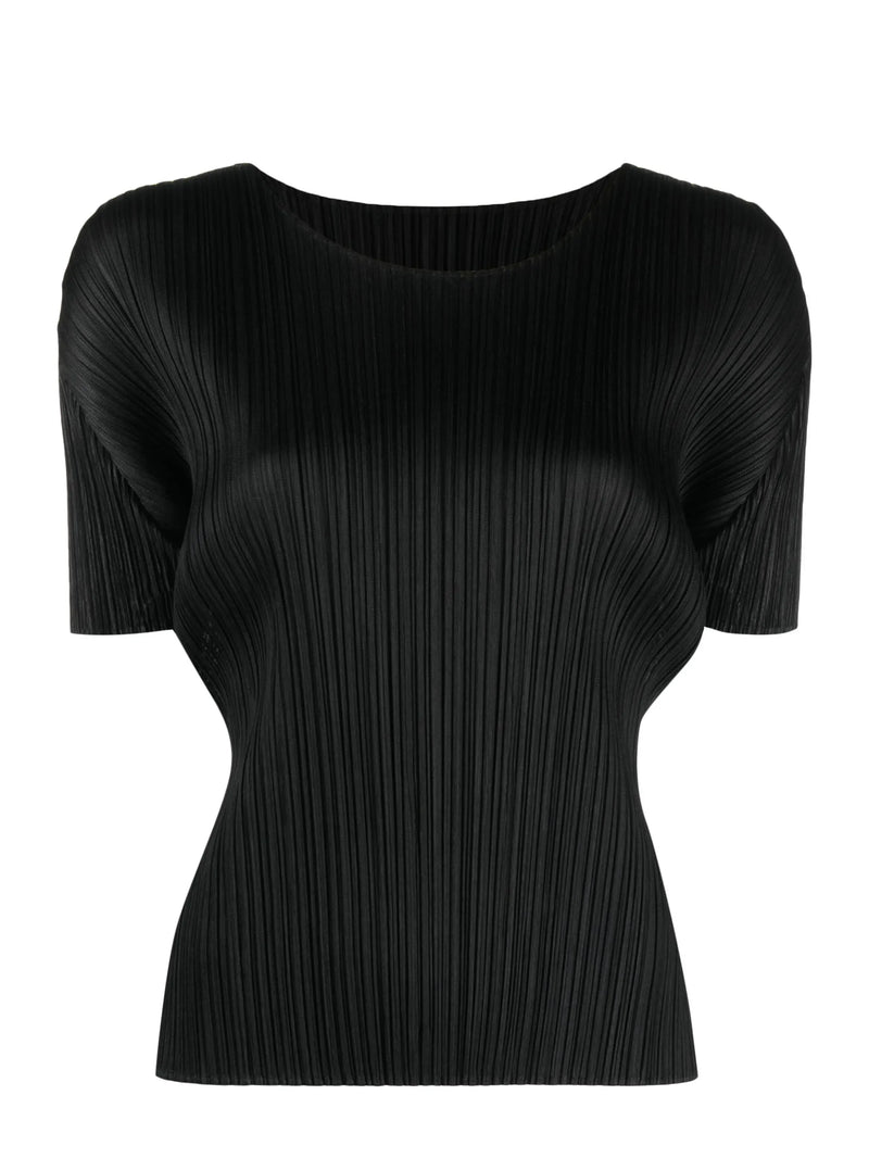 Short sleeve pleated top, black (carryover)