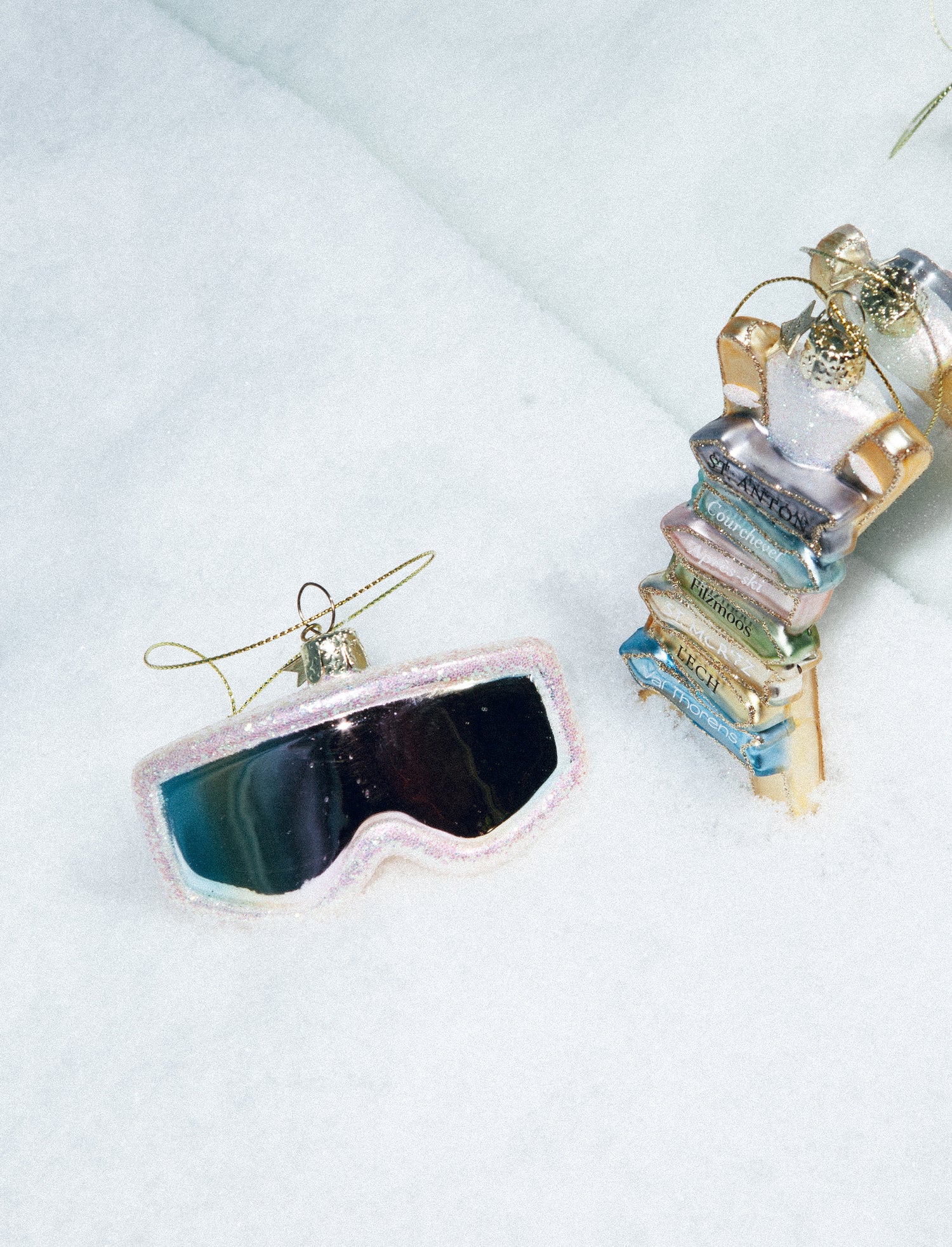 Soft pink oil ski goggles glass ornament