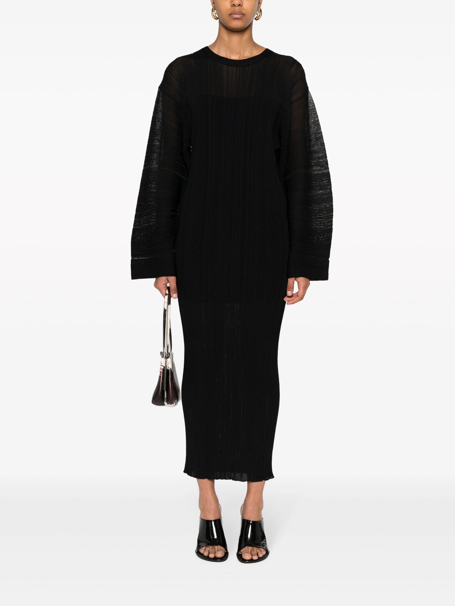 Lightweight Plisse' Knit Dress, black