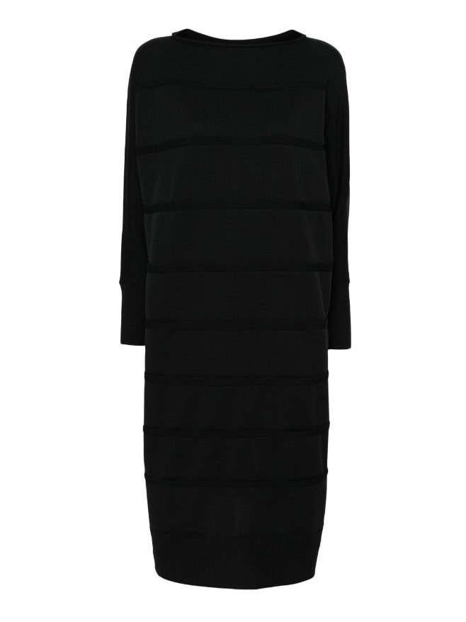 Knitted long-sleeve dress, black