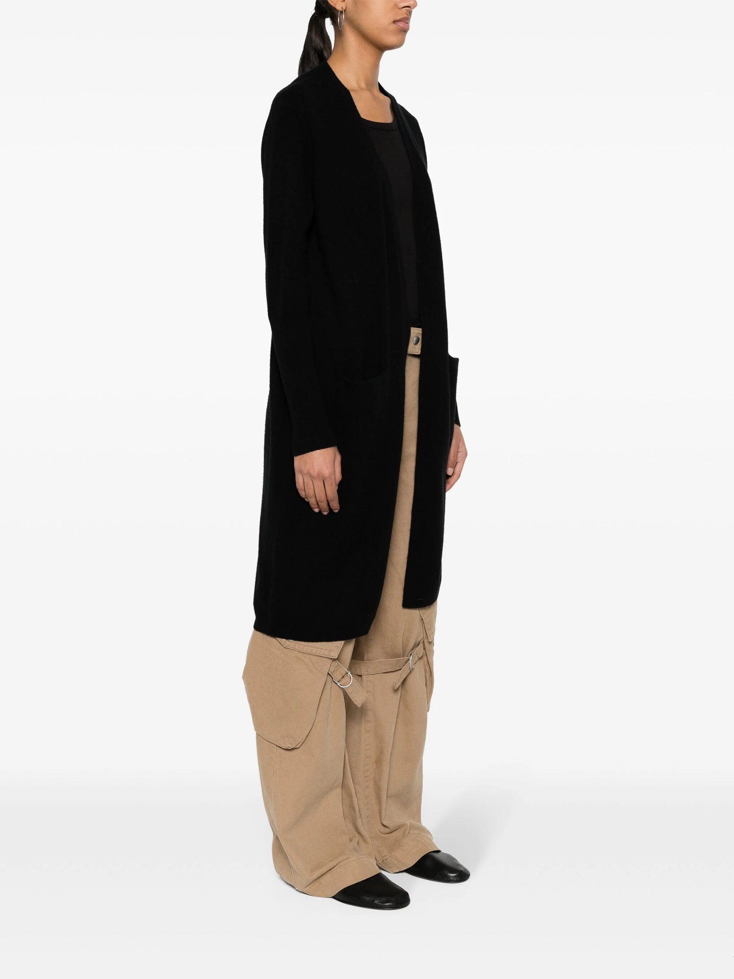 Wool-cashmere open coat, black