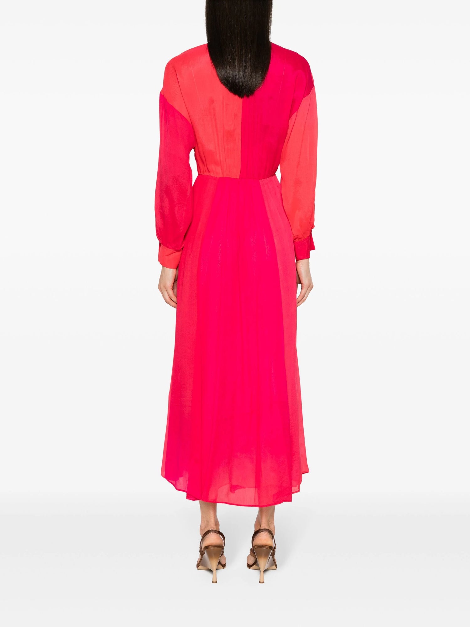 Crepon silk long shaded dress, watermelon