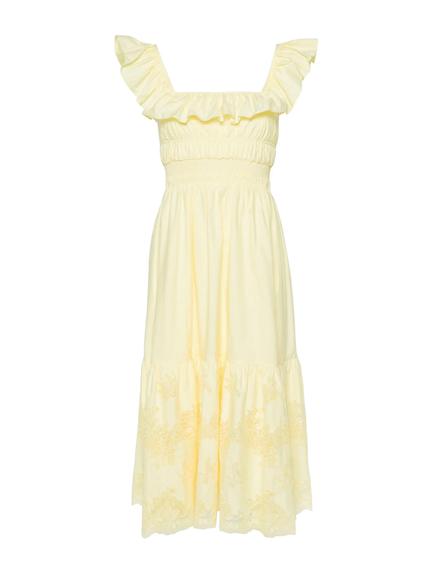 Cotton midi dress with lace, yellow