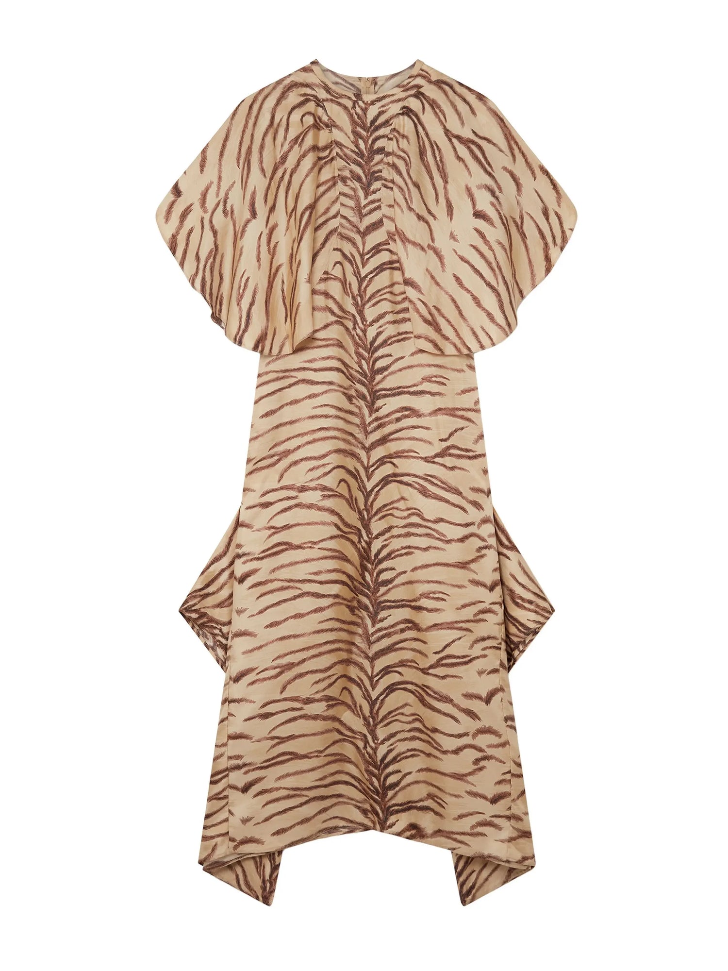 Tiger print round sleeve maxi dress, natural