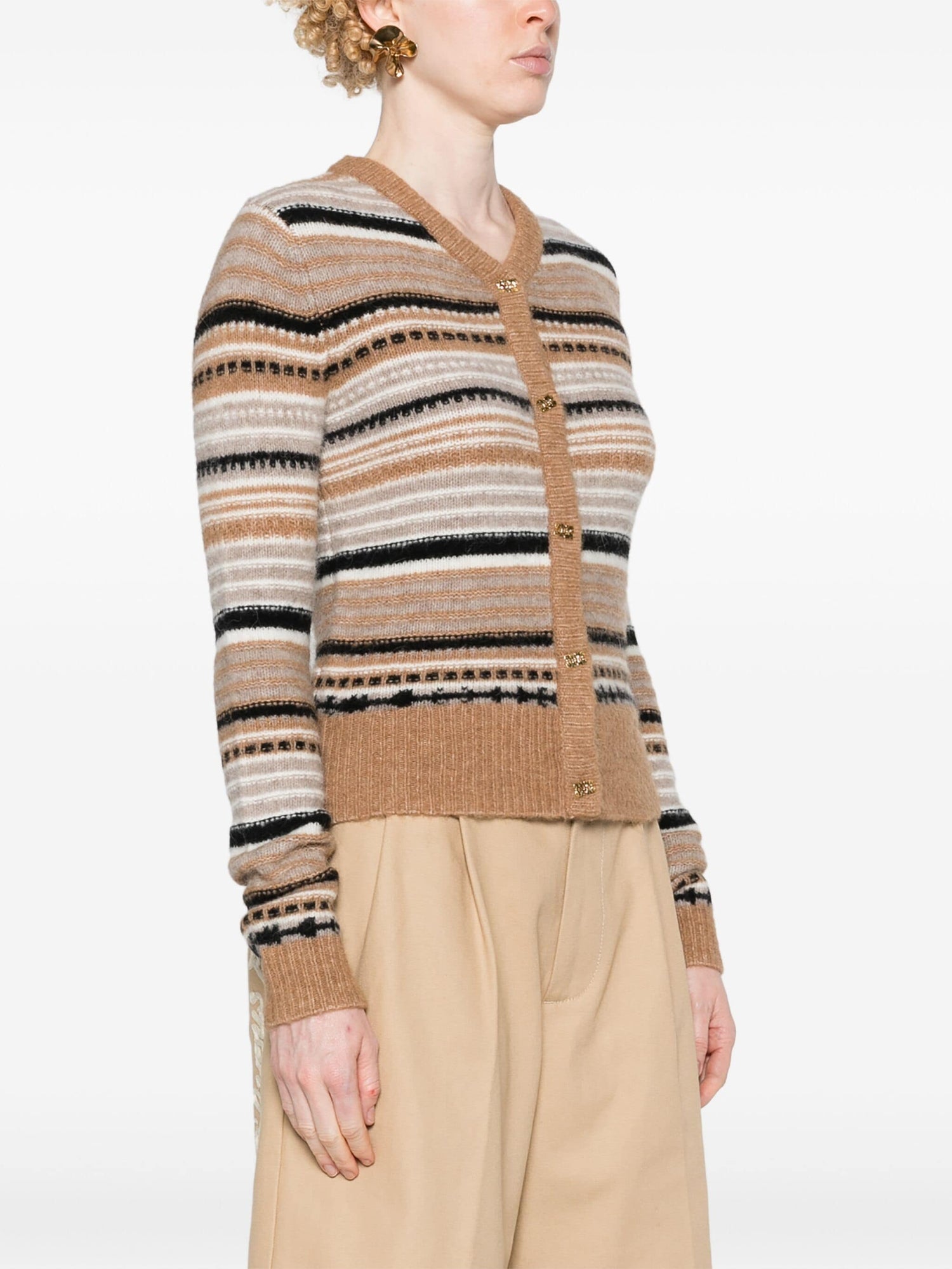 Soft Wool Stripe Cardigan, brown