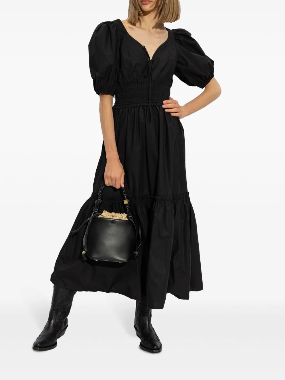 Cotton Poplin Long Smock Dress, black