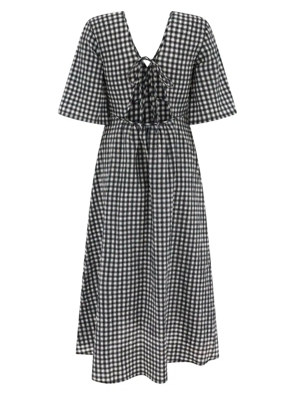 Seersucker Check V-neck Long Dress, multicoloured