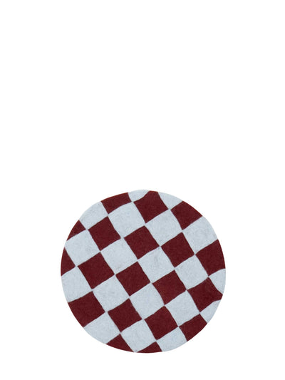 Chess felted wool seat pad, light blue/plum