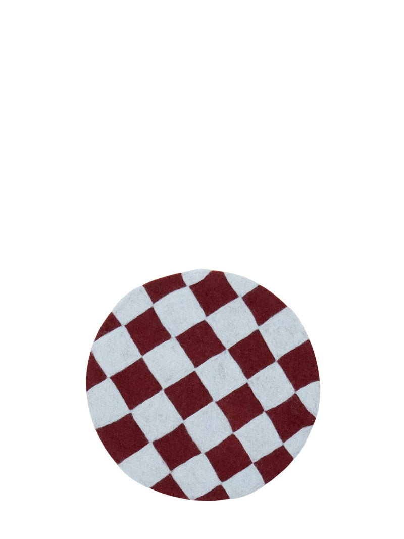 Chess felted wool seat pad, light blue/plum