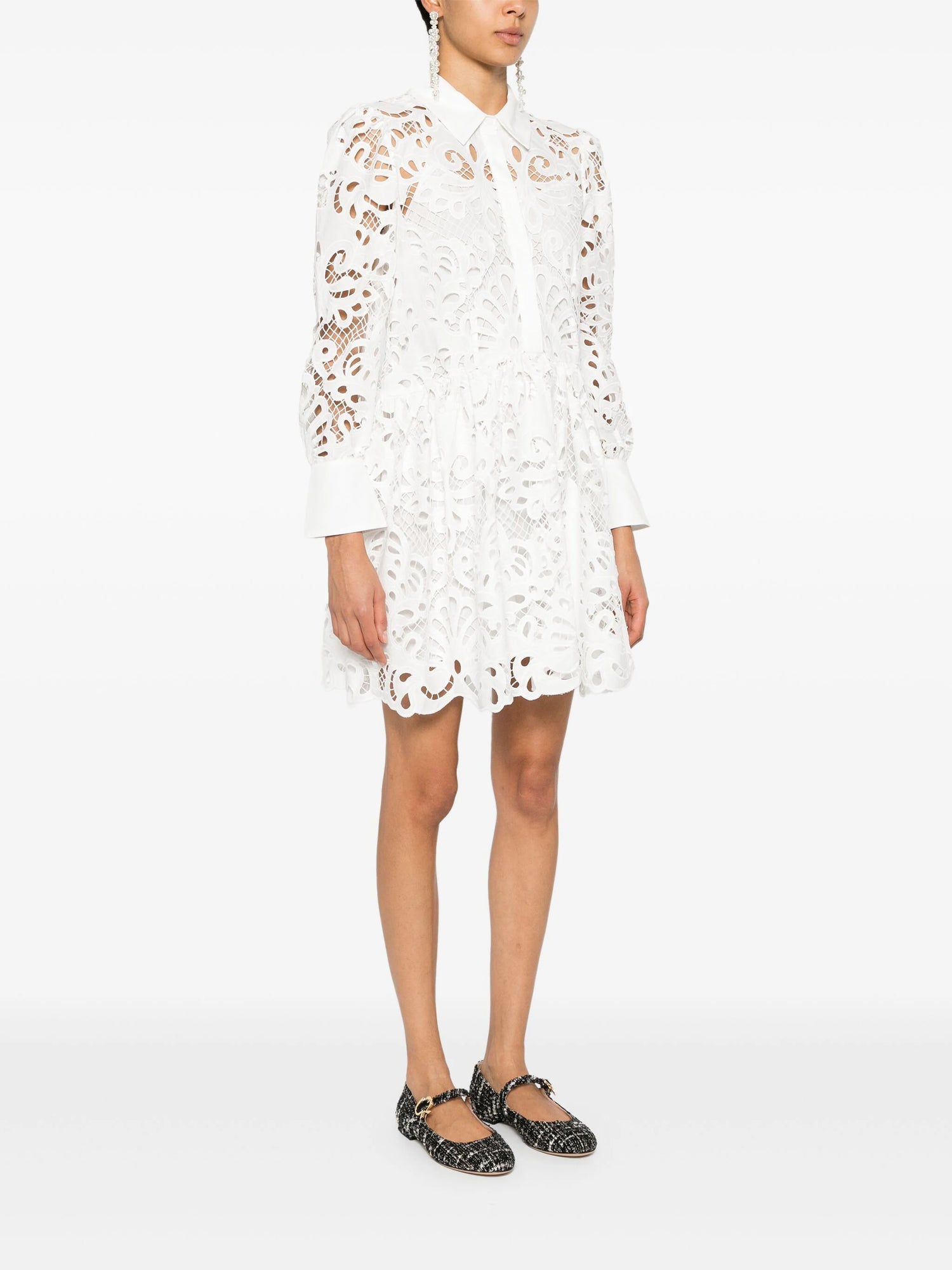 Cotton Lace Mini Shirt Dress, white