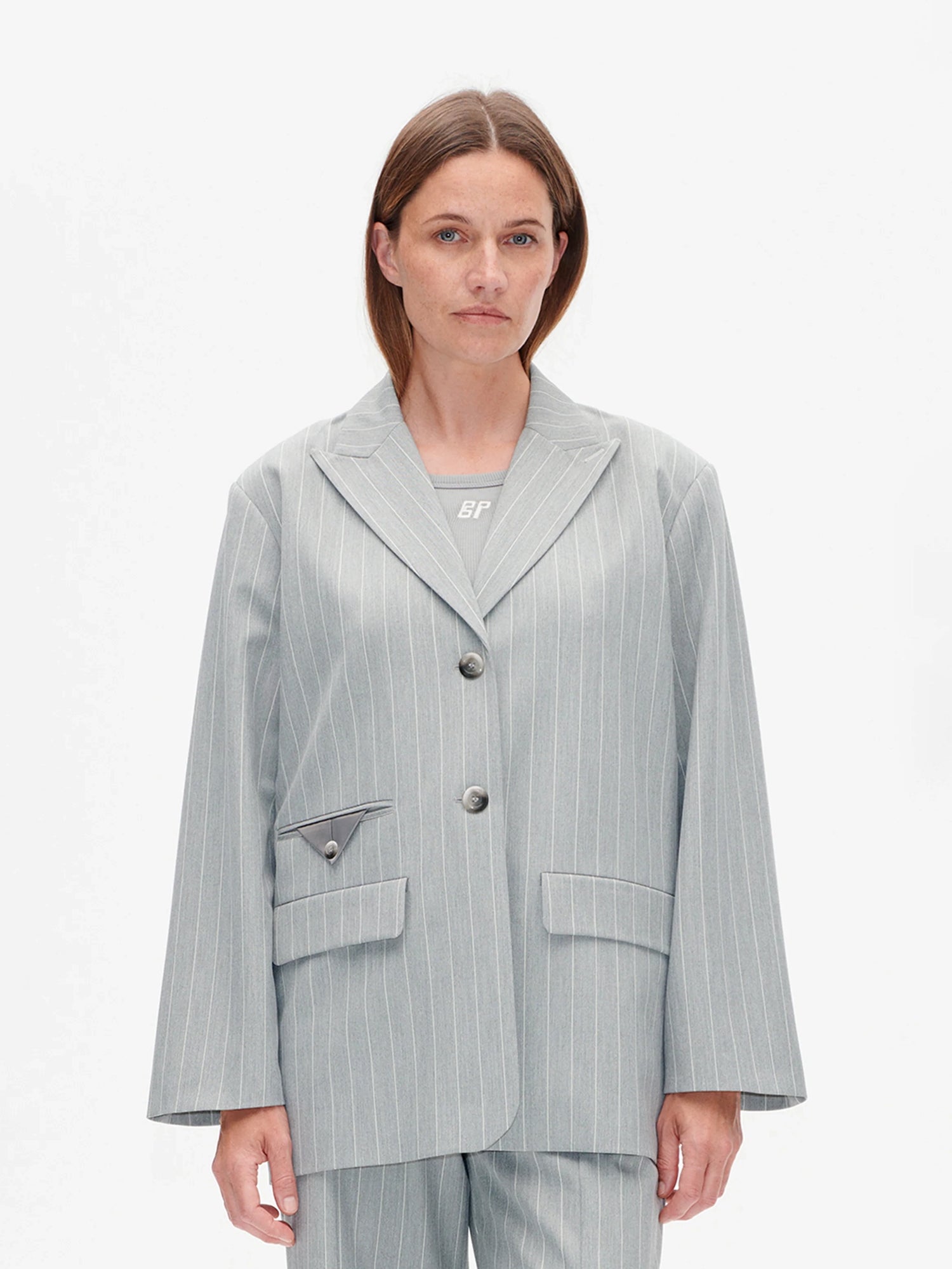 Babs blazer, grey wallstreet pin stripe