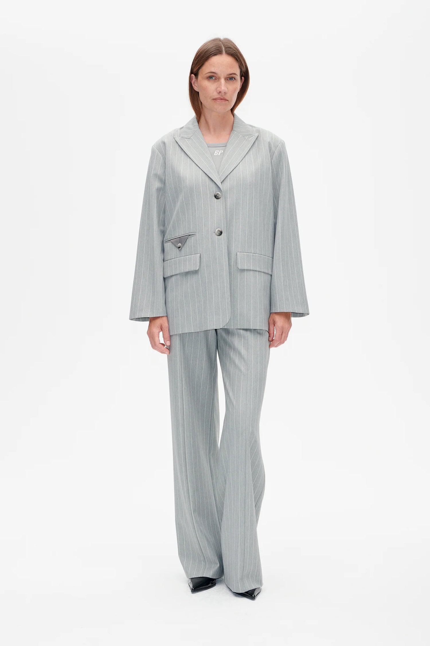 Babs blazer, grey wallstreet pin stripe