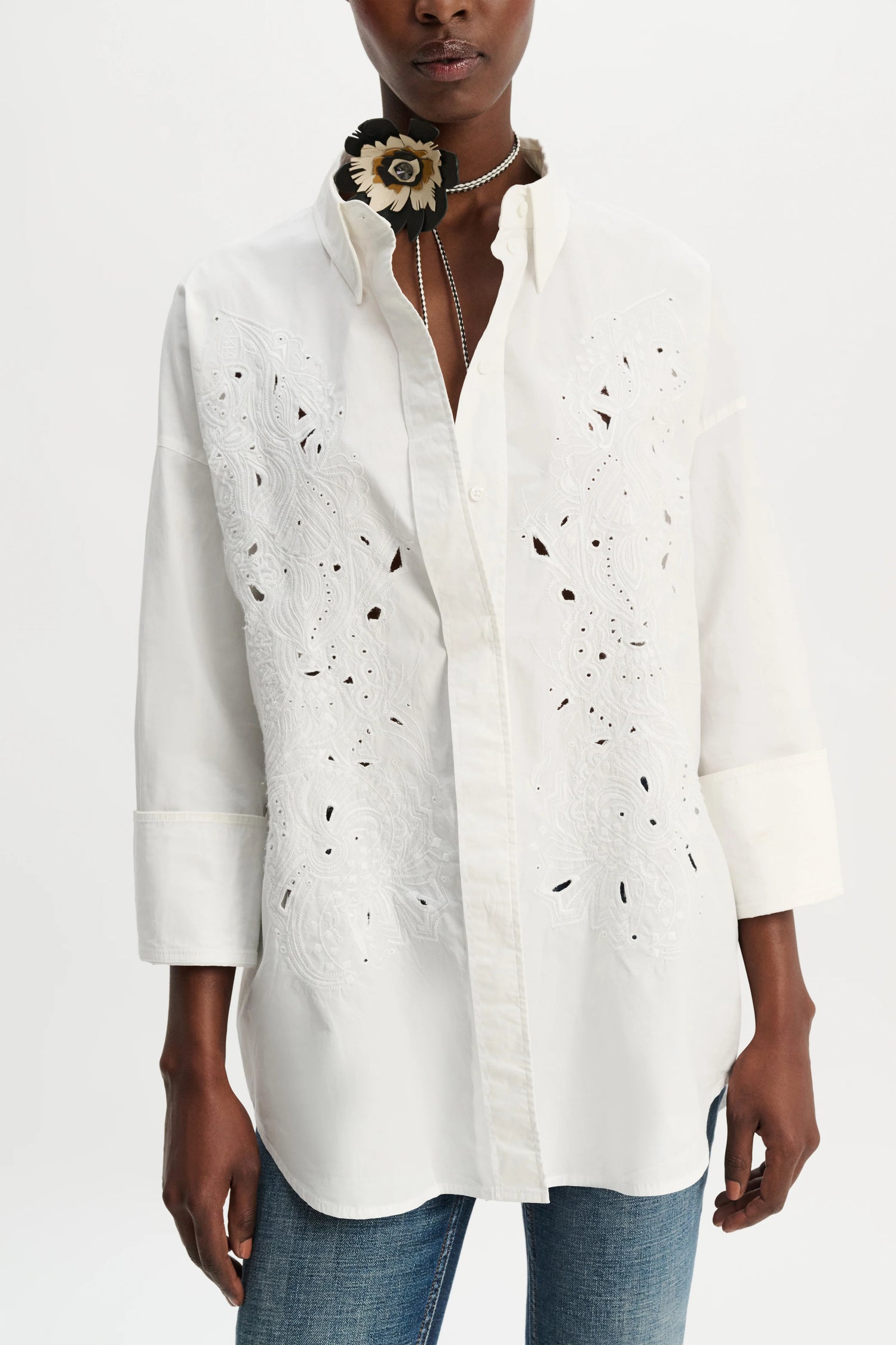 Poplin power blouse, white