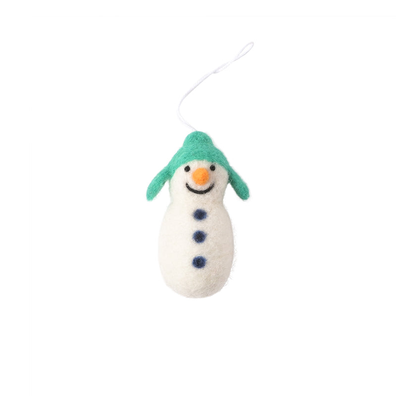 Snowman woollen hanging ornament, green