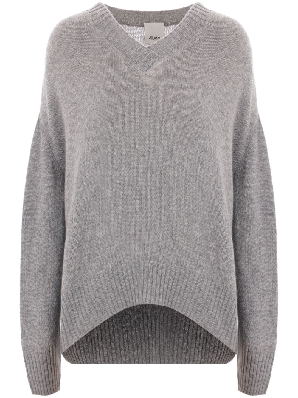 V-neck cashmere sweater, heather melange grey