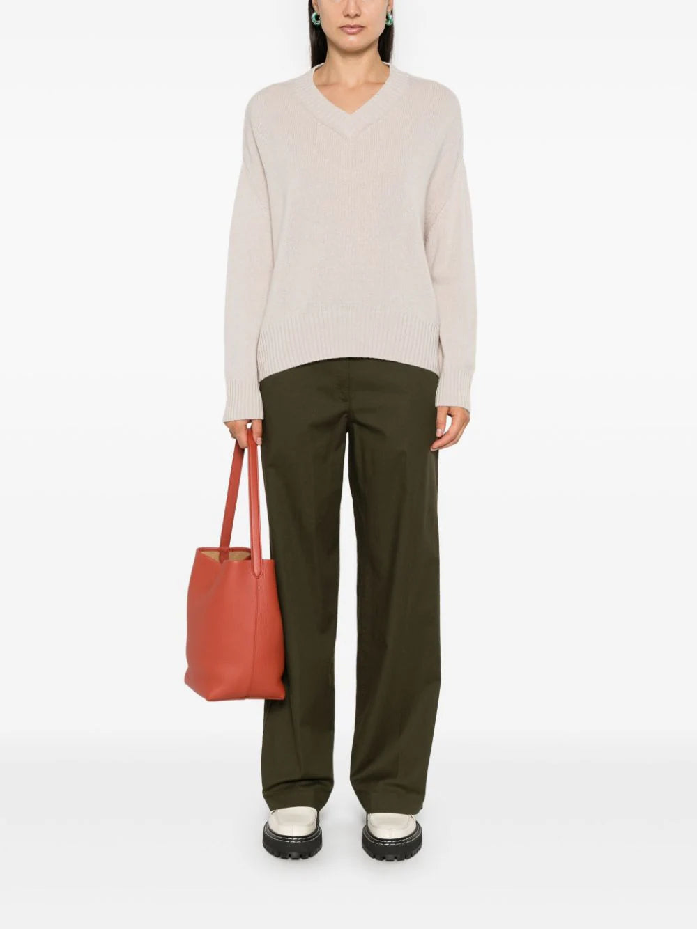 V-neck cashmere sweater, oyster