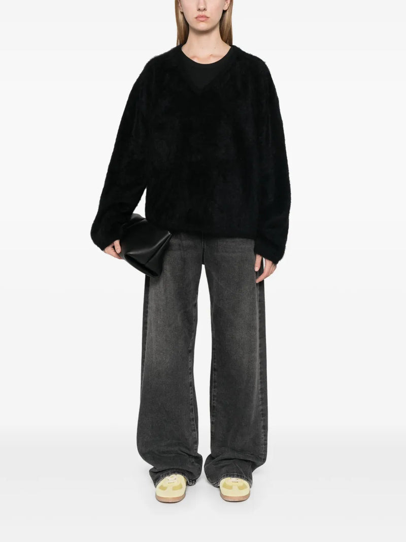 Margareta brushed cashmere V neck sweater, black