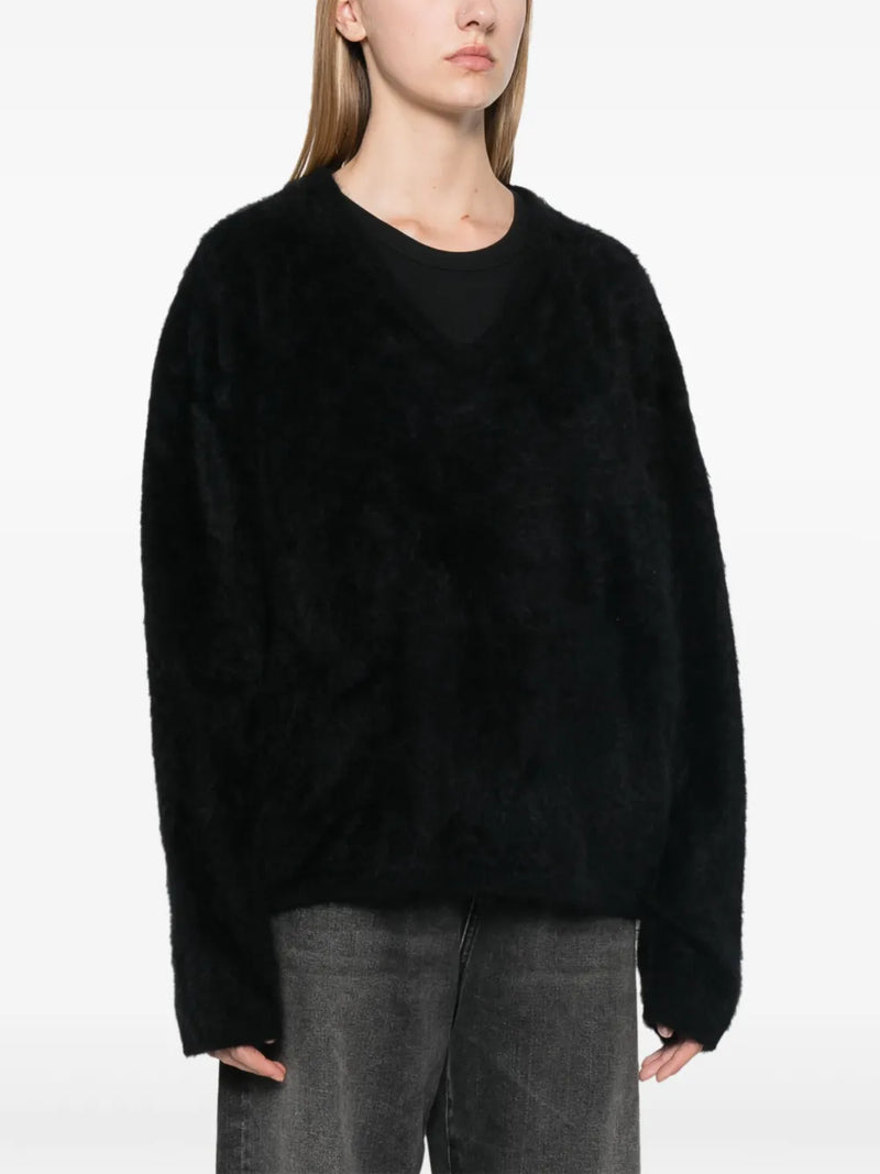Margareta brushed cashmere V neck sweater, black