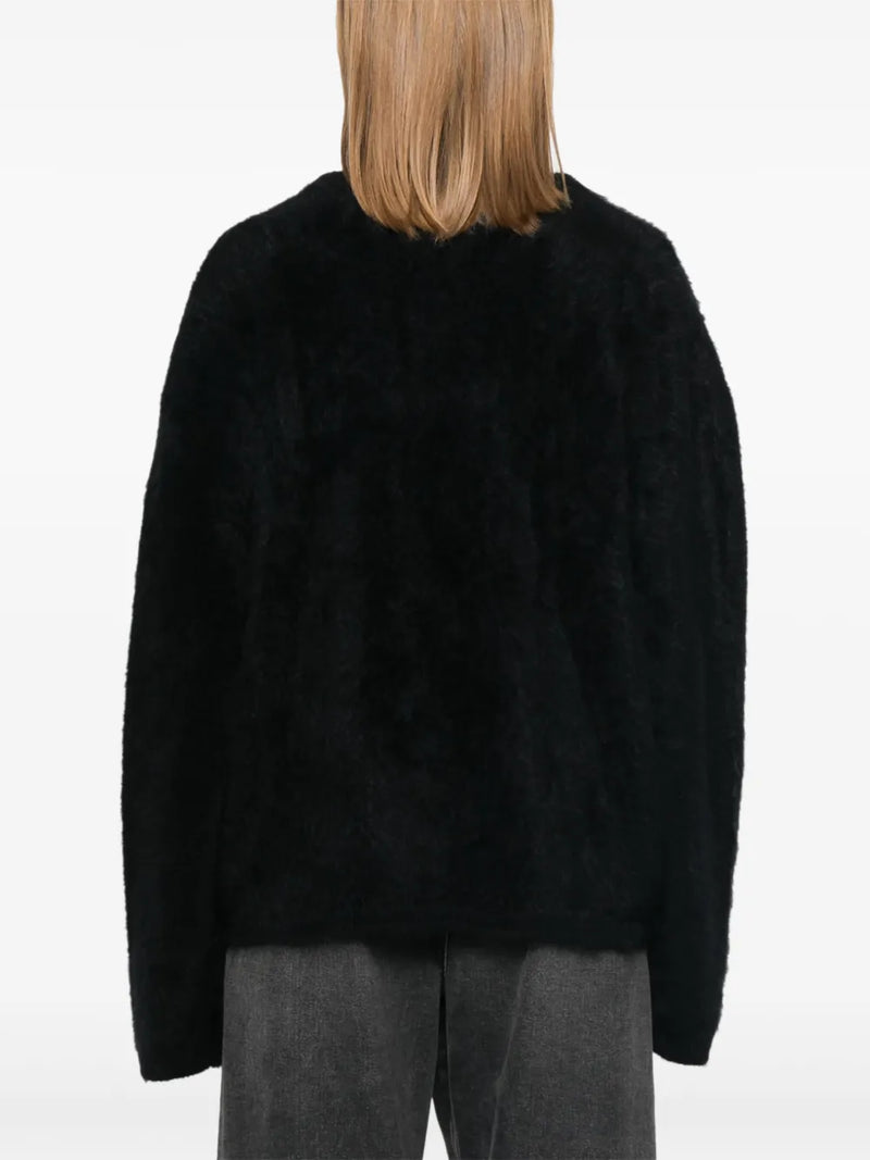 Margareta brushed cashmere V neck sweater, black
