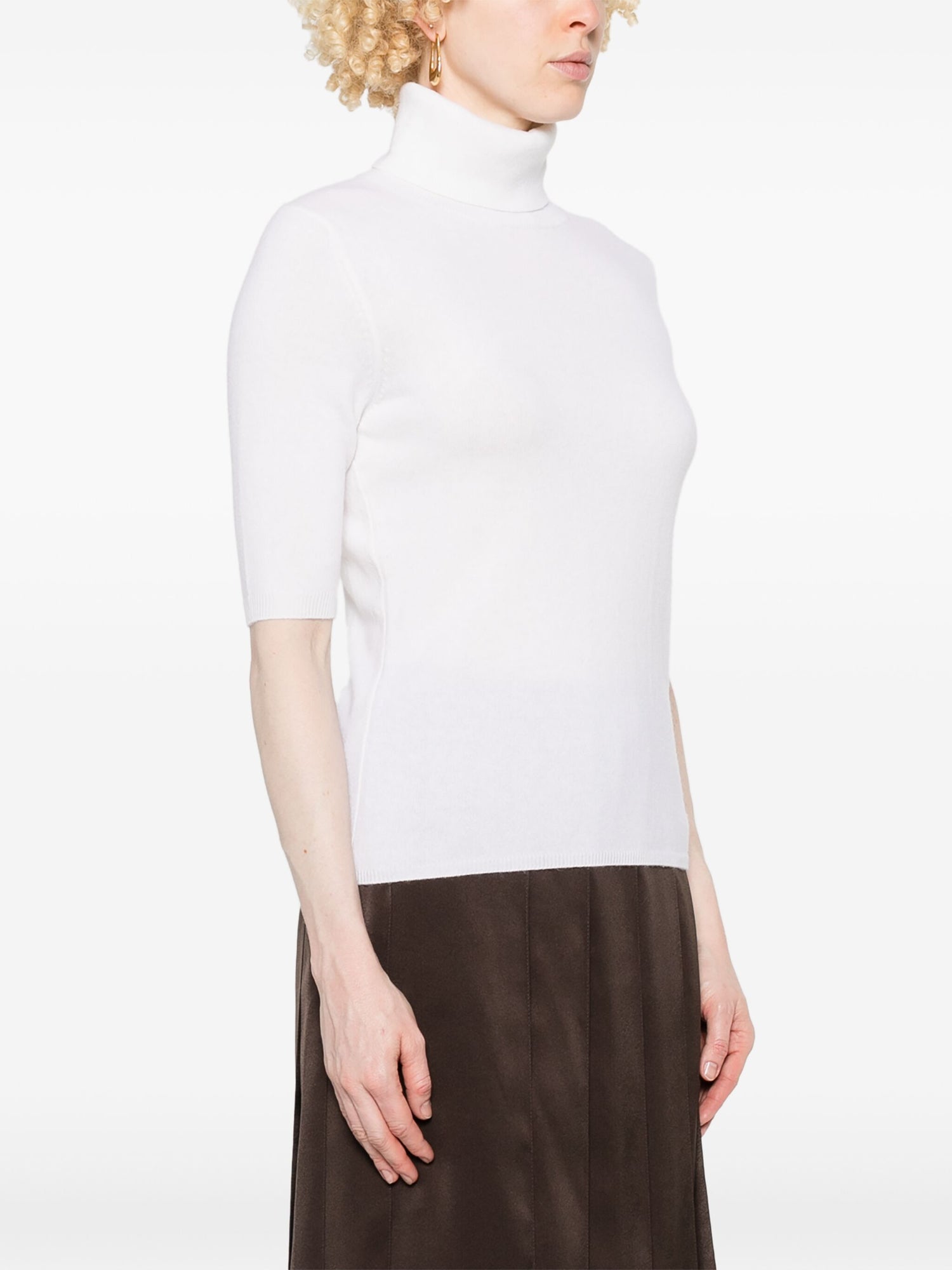 Cashmere turtleneck sweater half sleeves, cream