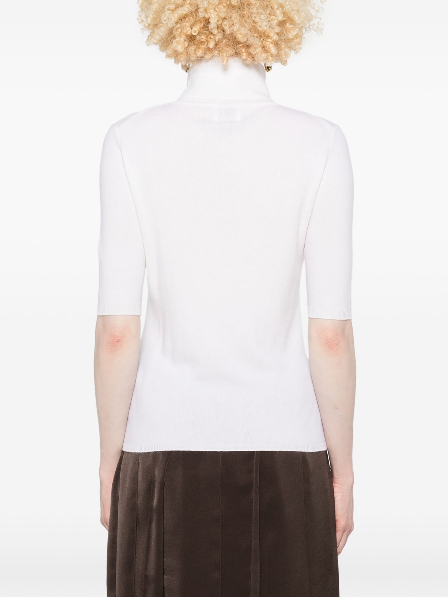 Cashmere turtleneck sweater half sleeves, cream