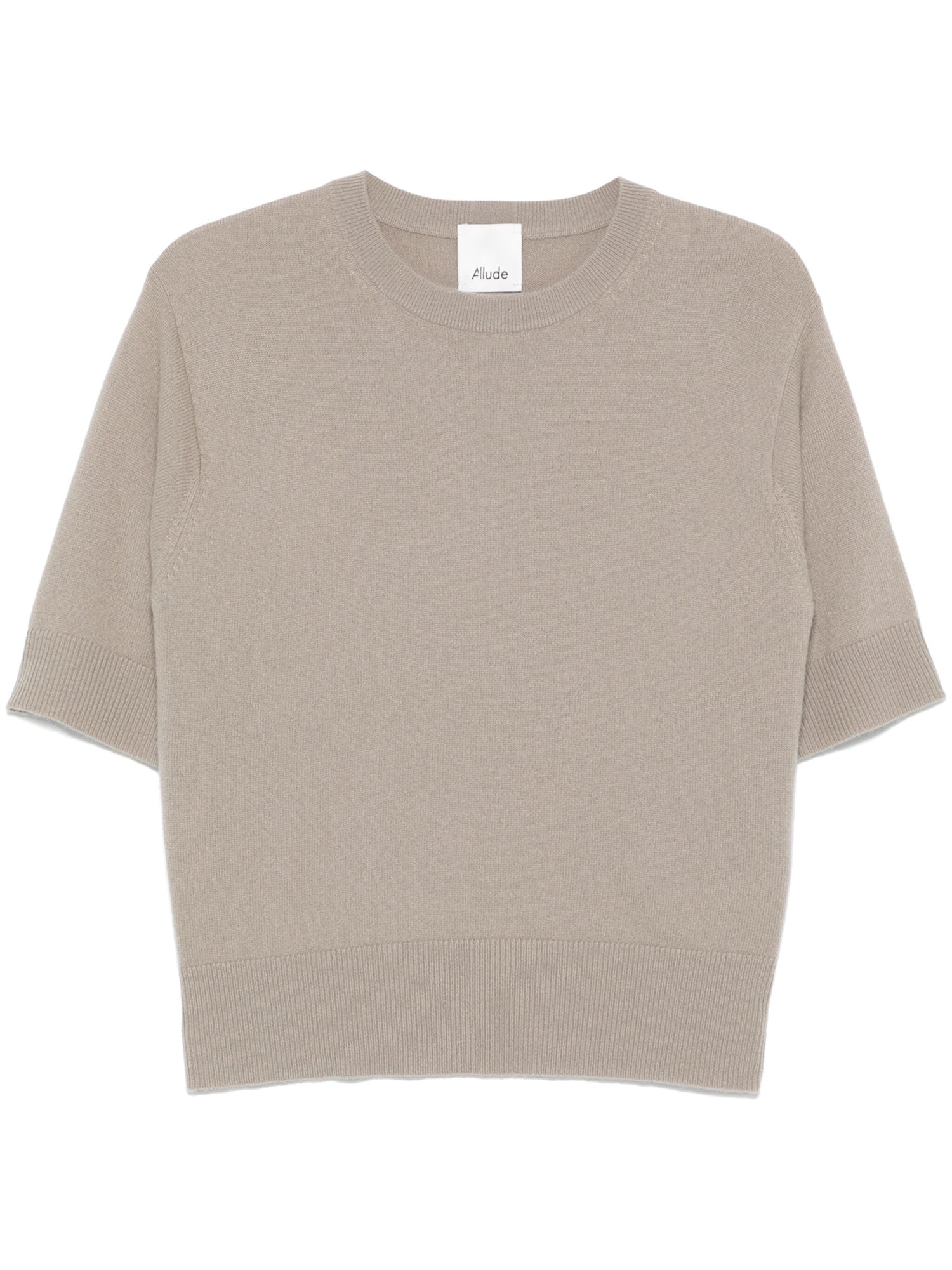 Crew neck cashmere sweater half sleeves, taupe