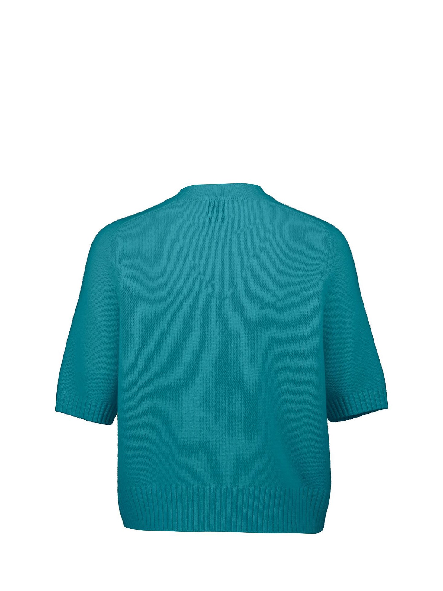 Round neck cashmere sweater w/quarter sleeves, turquoise