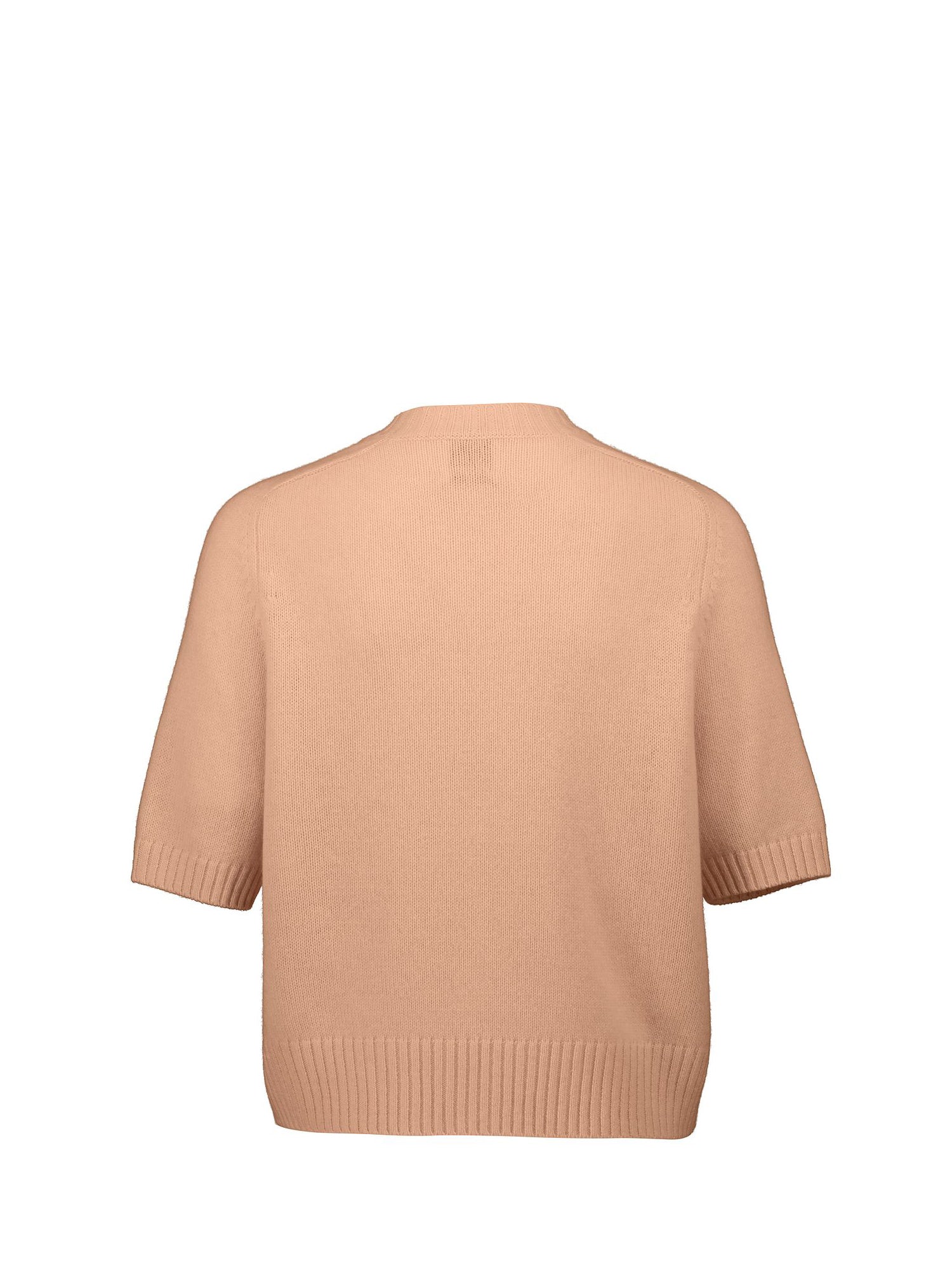 Round neck cashmere sweater w/quarter sleeves, light papaya