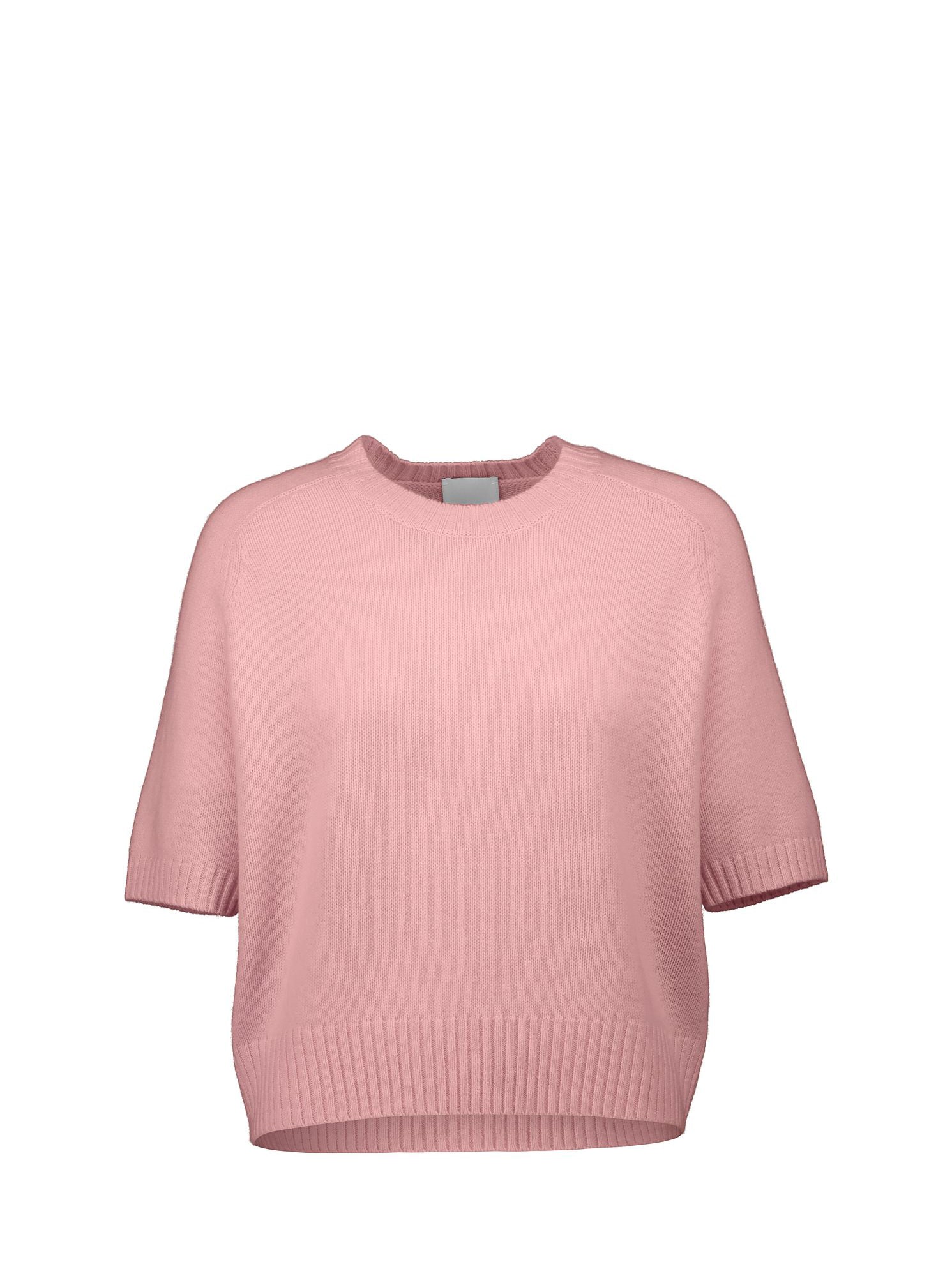 Round neck cashmere sweater w/quarter sleeves, light pink