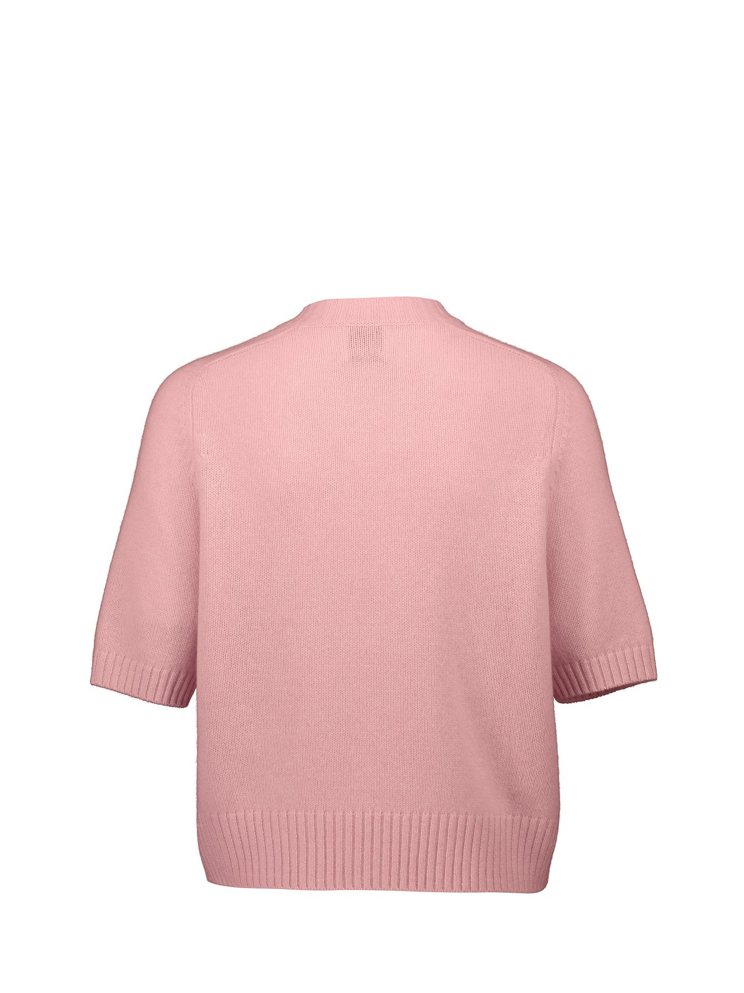 Round neck cashmere sweater w/quarter sleeves, light pink