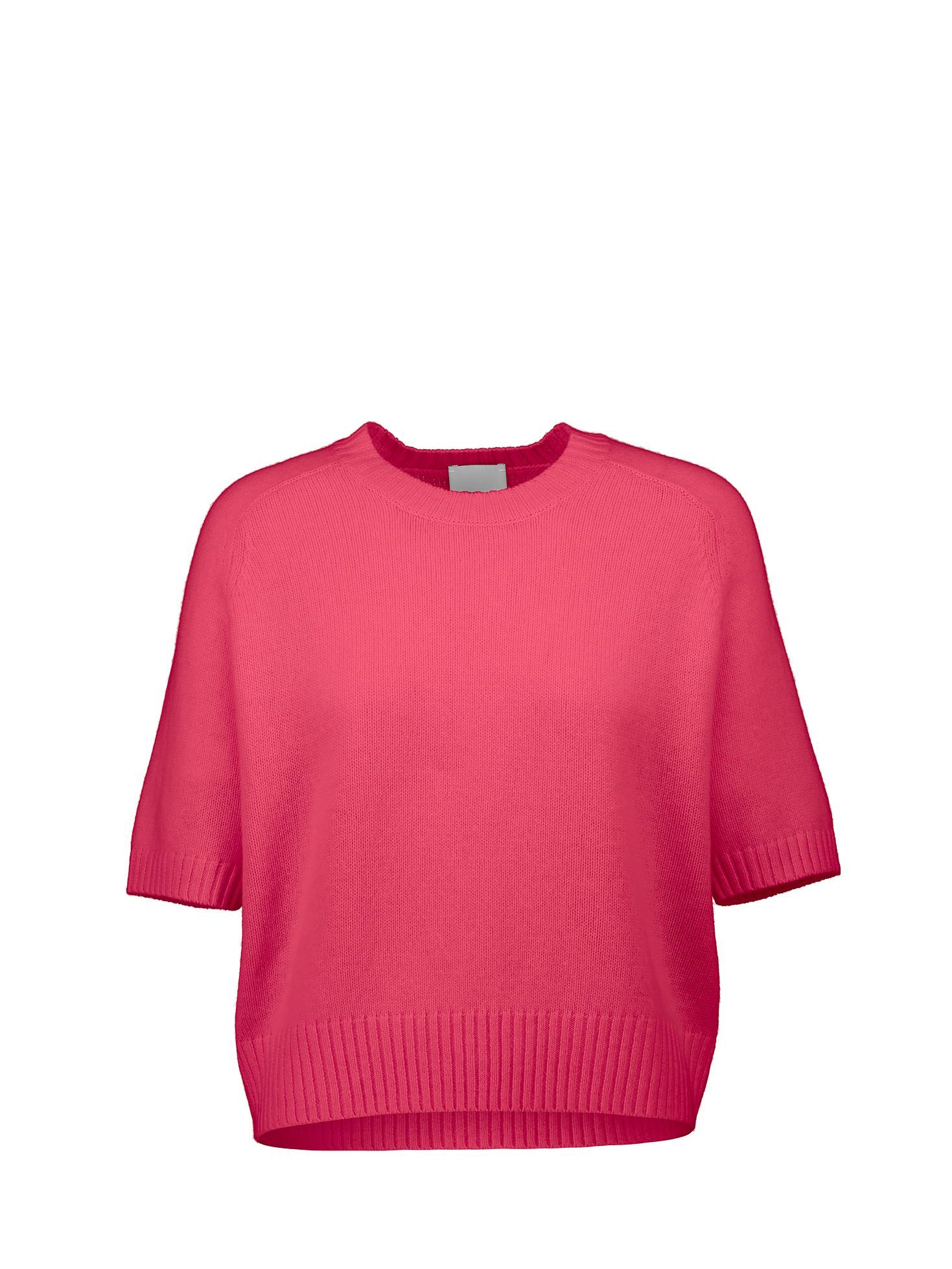 Round neck cashmere sweater w/quarter sleeves, hot pink