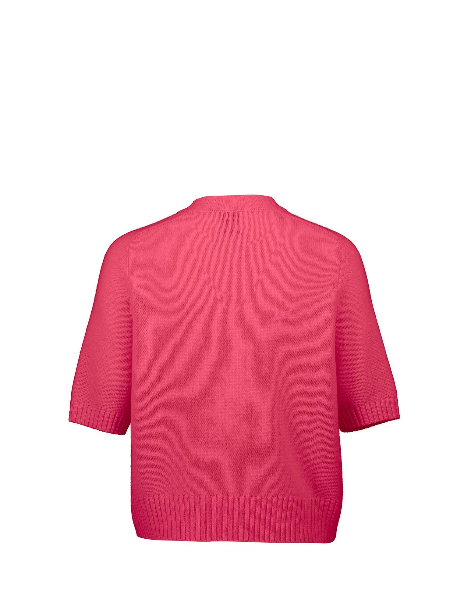 Round neck cashmere sweater w/quarter sleeves, hot pink