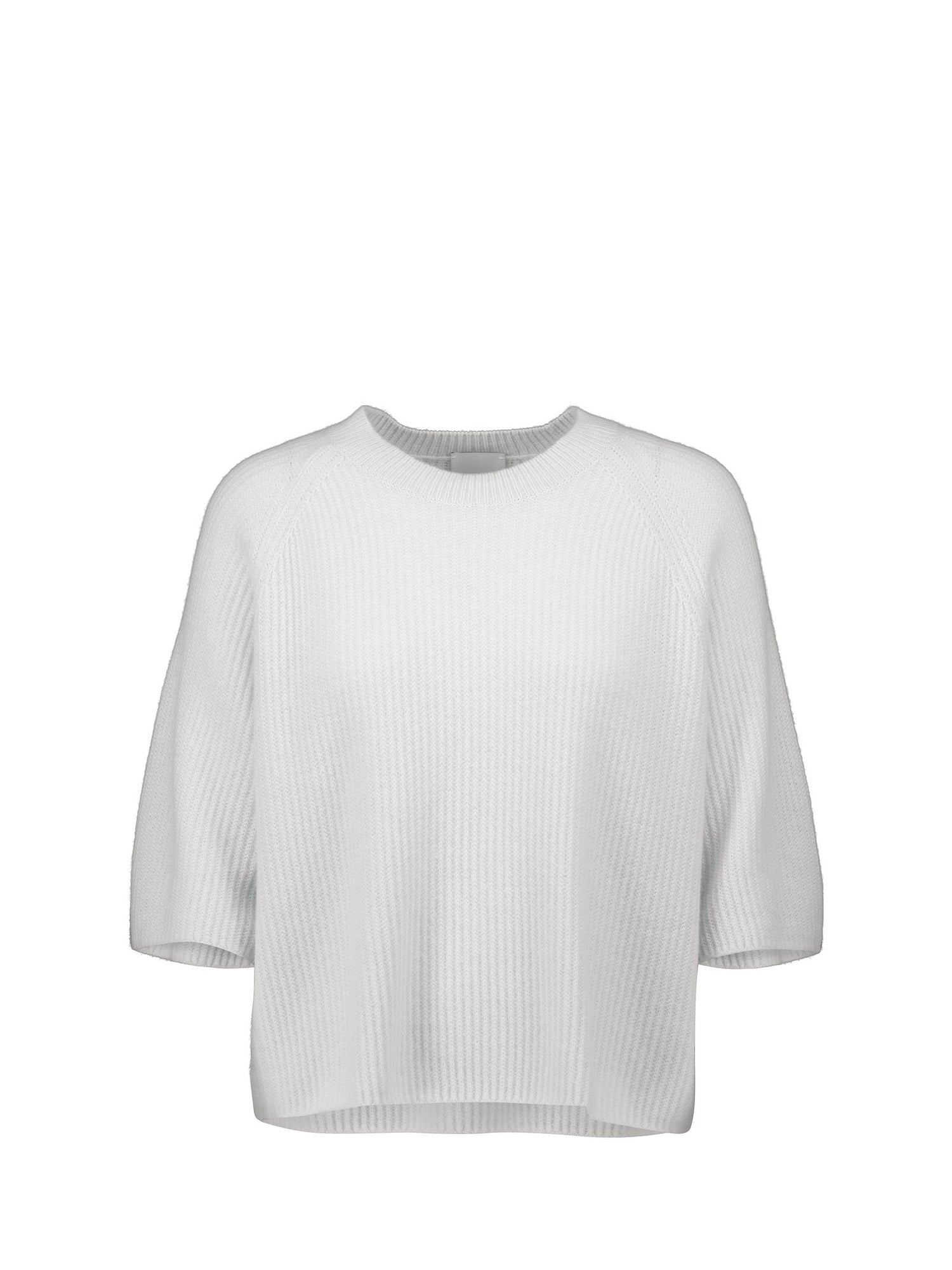 Round neck cashmere sweater w/short sleeves, white