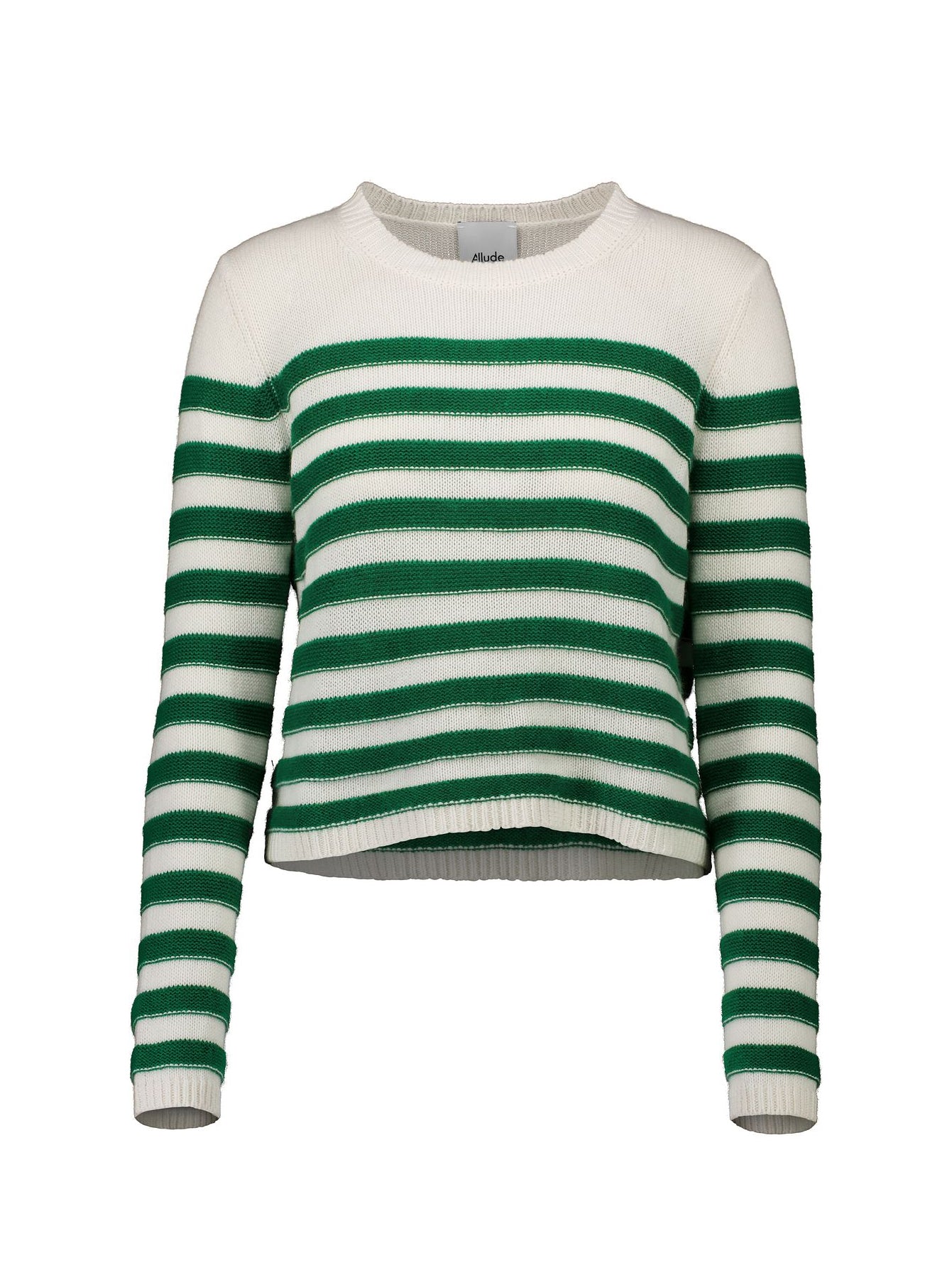 Round neck stripe sweater, white-green