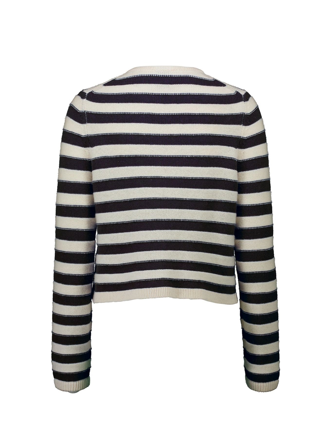 Round neck stripe cardigan w/ golden buttons, white-dark blue