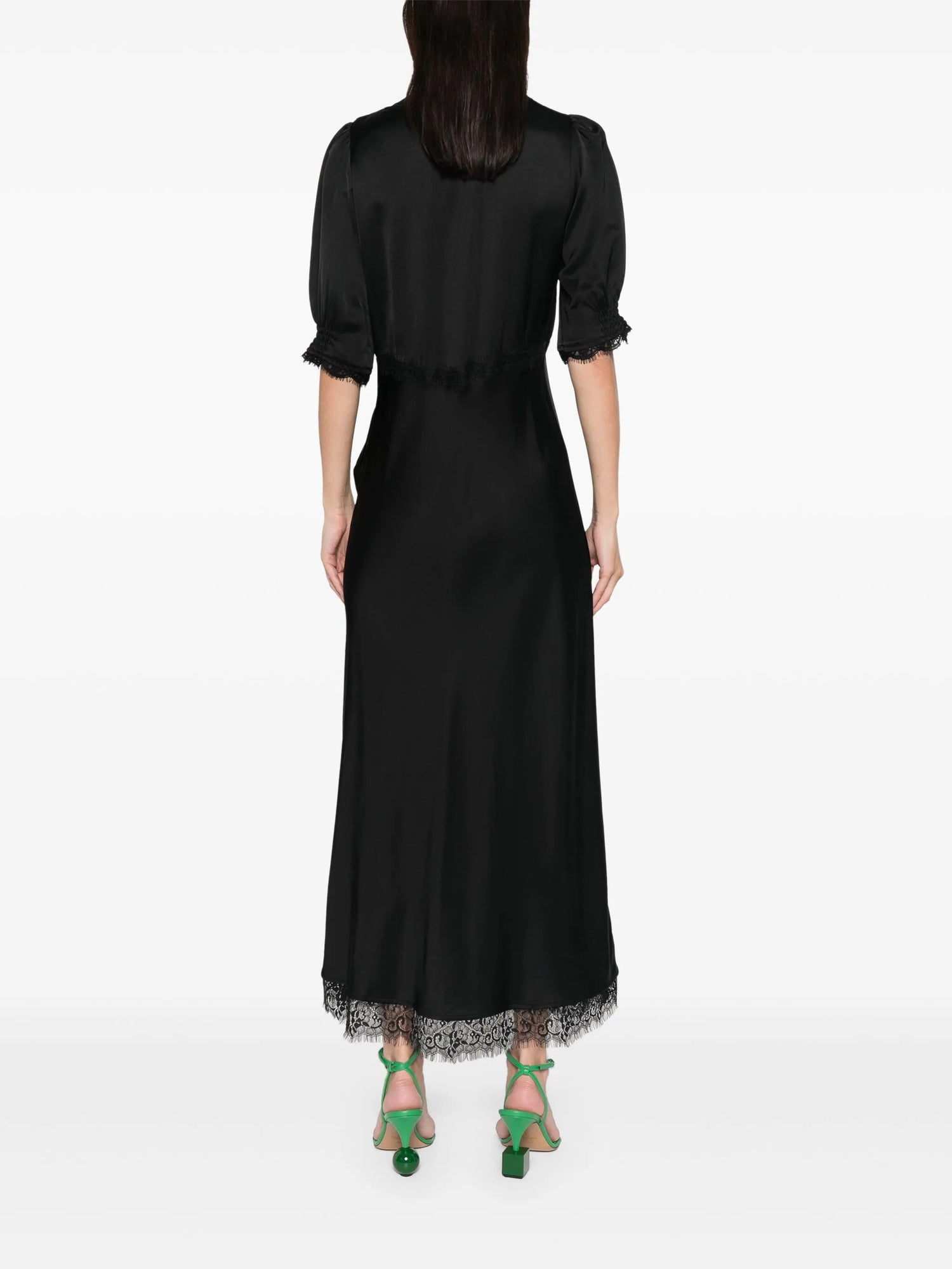 Annina satin lace dress, black