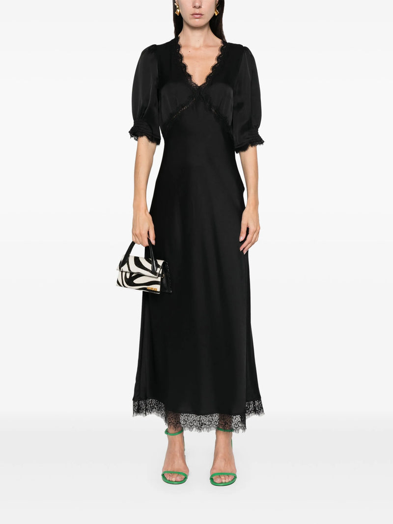 Annina satin lace dress, black