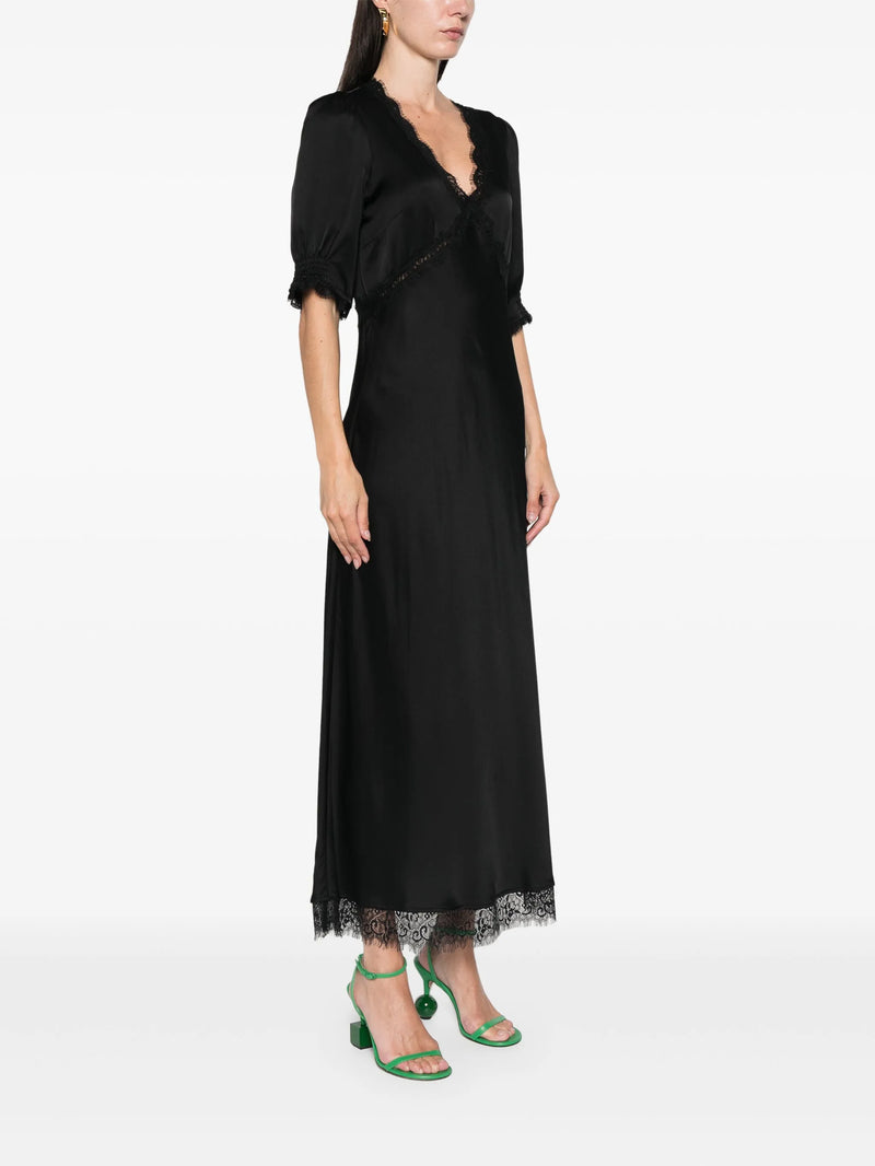 Annina satin lace dress, black