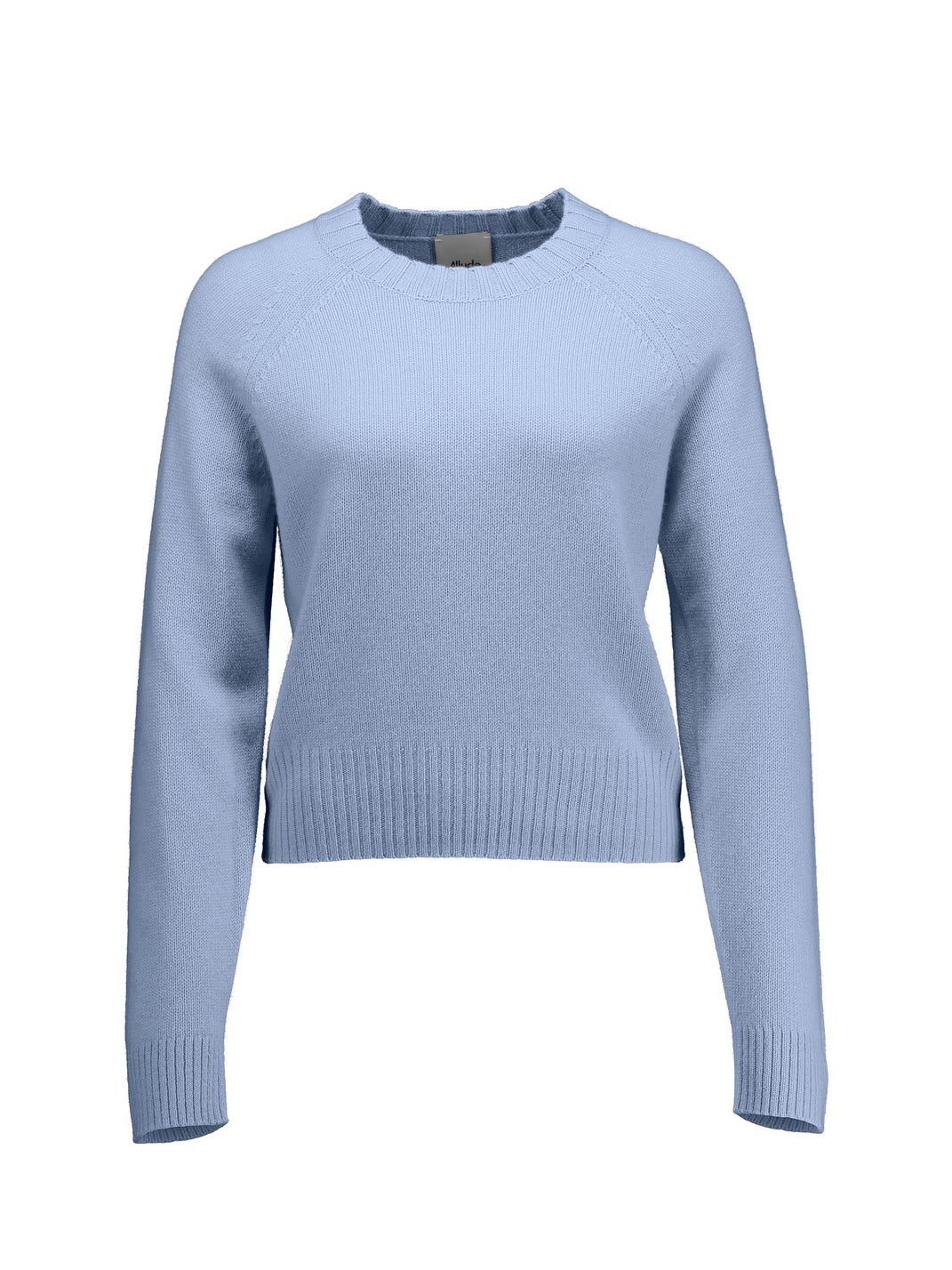 Cashmere cropped round neck sweater, light blue