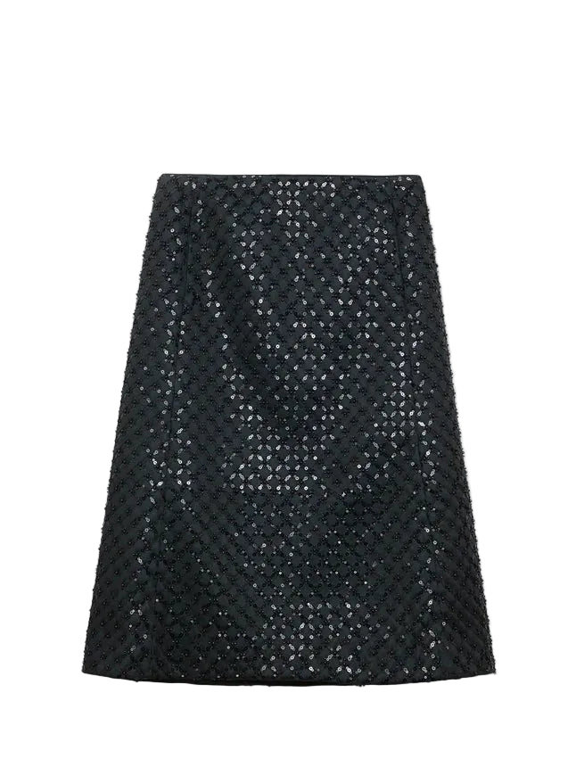 Sparkling statement knee-lenght skirt, black
