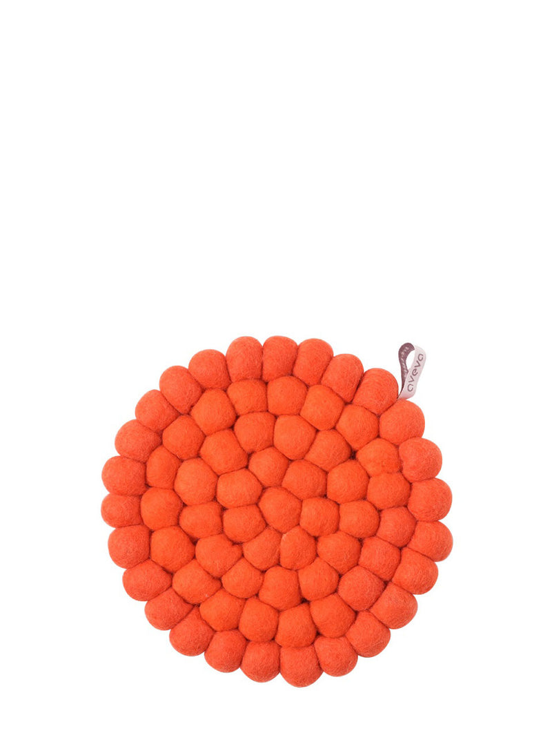 Round felted wool trivet, coral