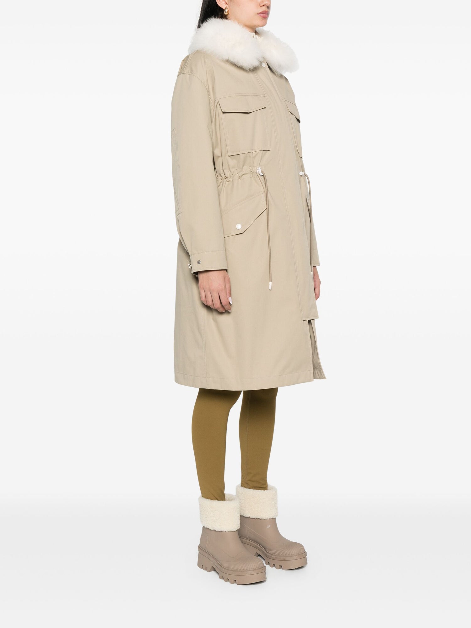 Parka coat blended cotton and lambwool, sable/ivory