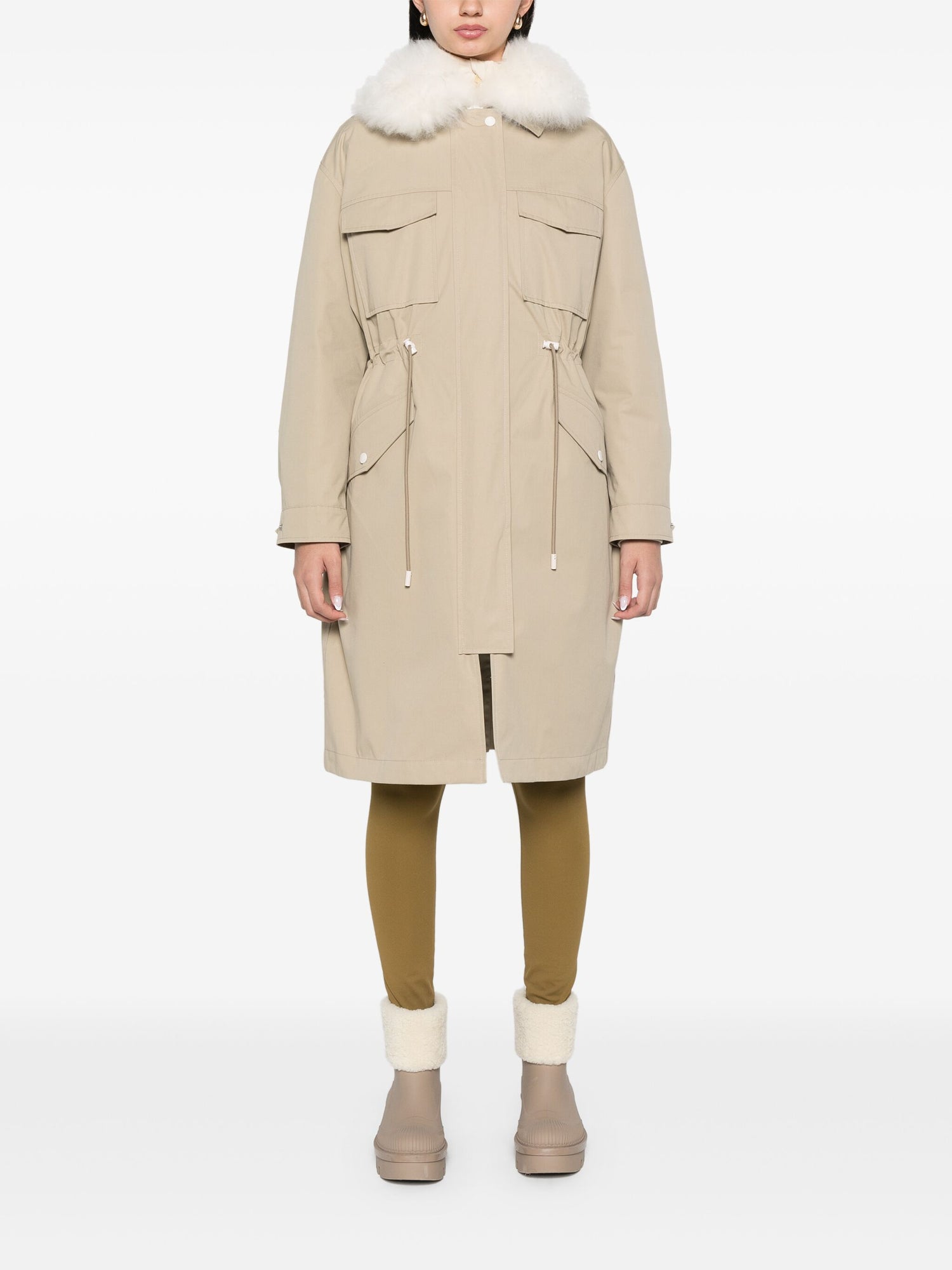 Parka coat blended cotton and lambwool, sable/ivory