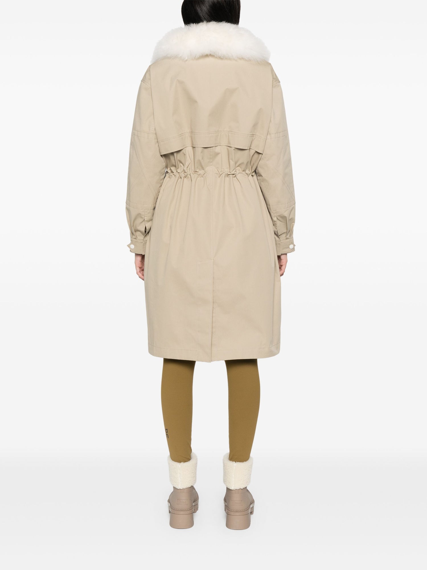 Parka coat blended cotton and lambwool, sable/ivory