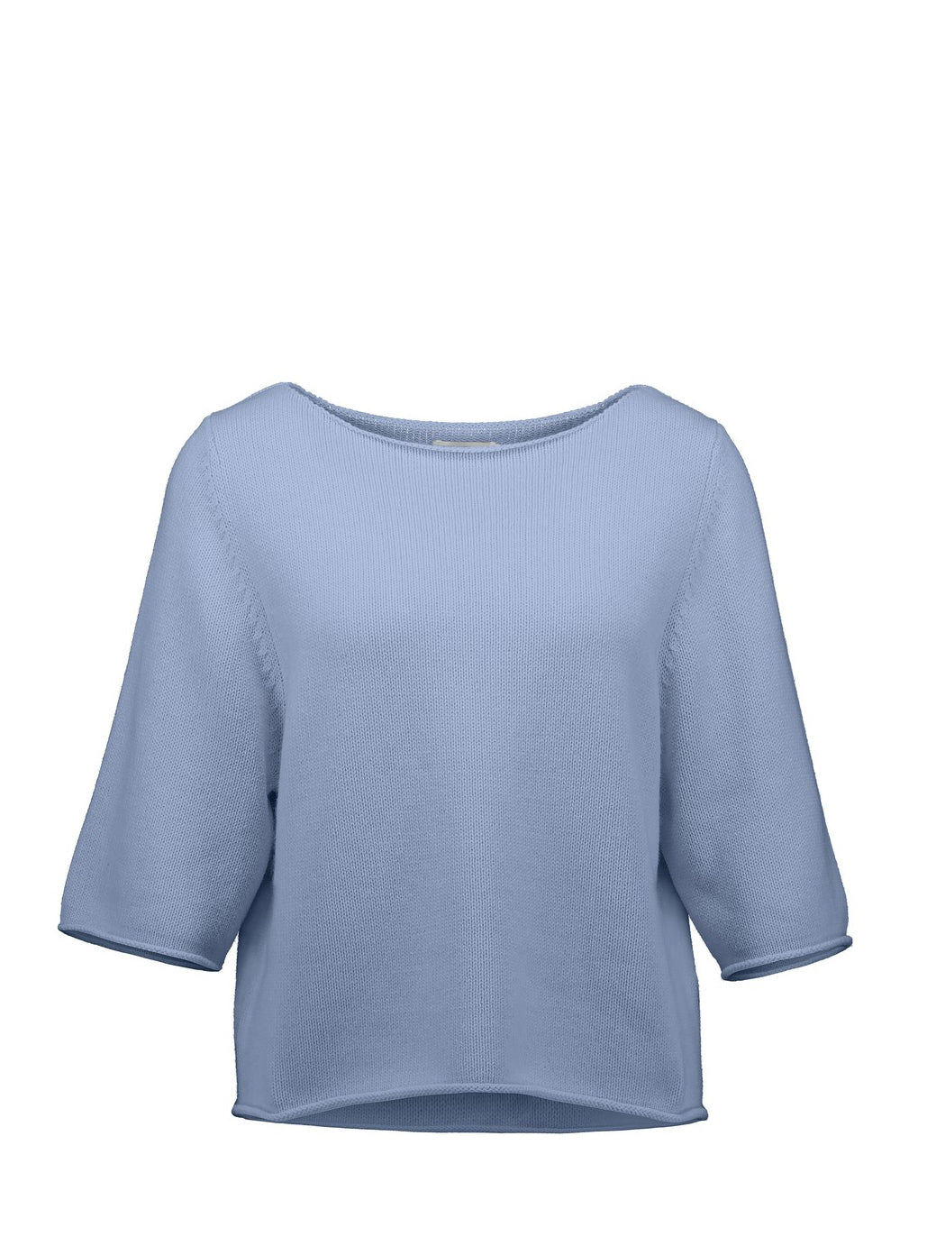 Boatneck knitted cotton-cahmere sweater 1/2 sleeve, light blue