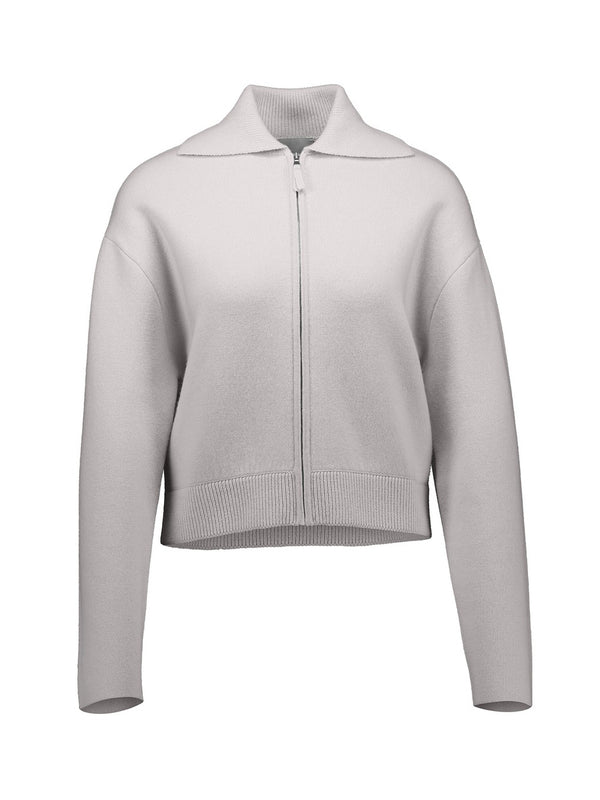 Collar zip wool-cashmere jacket, chalk