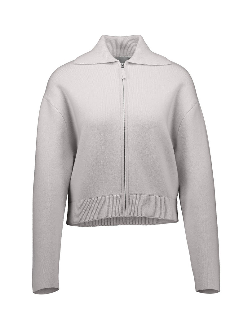 Collar zip wool-cashmere jacket, chalk